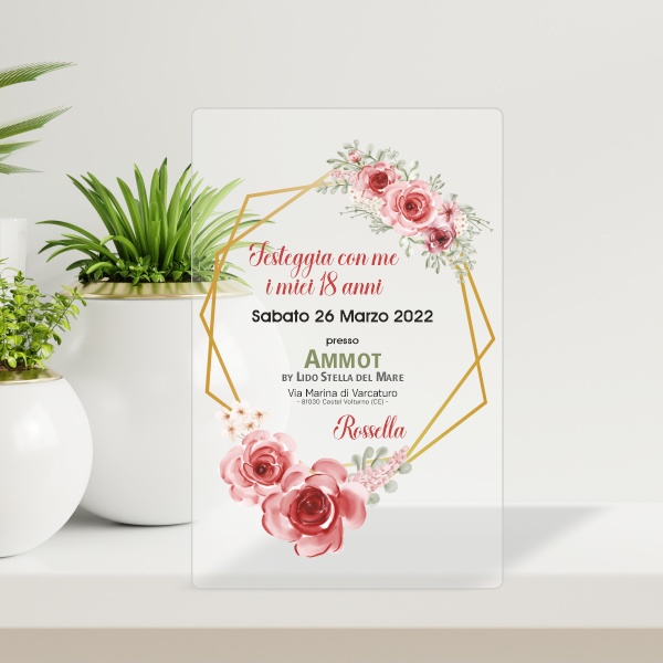 Invito Partecipazione rettangolare in plexiglass Fiori rosa